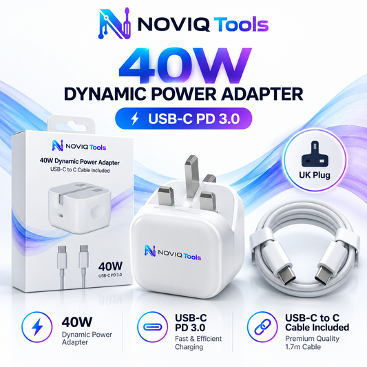 NOVIQ Tools 40W USB-C Fast Charger – UK Plug with USB-C Cable | PD 3.0